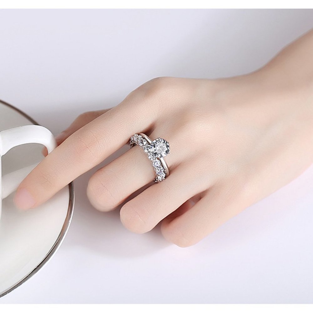 Certified 2ct. t.w. Moissanite Diamond Wedding Ring Set NEW - Picture 5 of 9